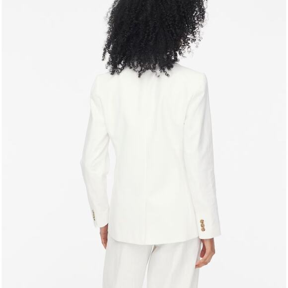 J.Crew Linen-Blend One-Button Blazer WMNS 0 Petite White Lined Long Sleeve Notch - Picture 2 of 9